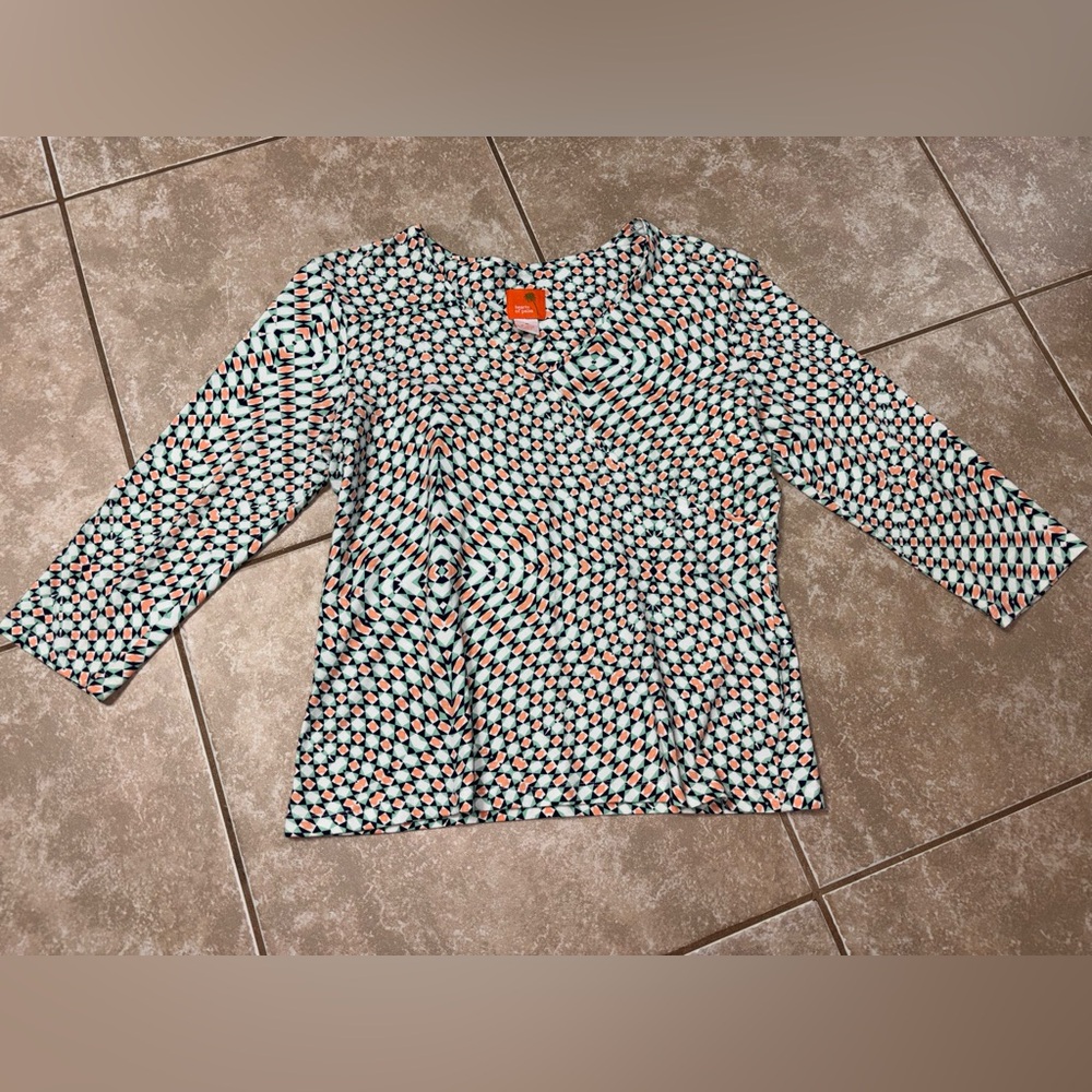hearts of palm Mint, Coral & Black Geo-Print Long Sleeve Top
